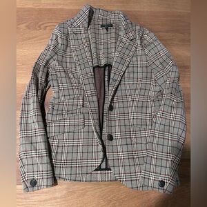 Rag & Bone Burgundy and Cream Checkered Blazer